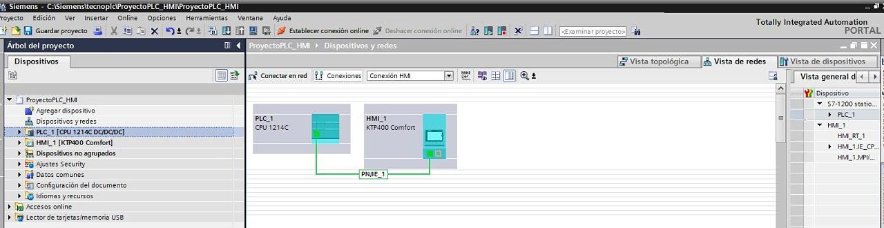 TIA Portal PLC HMI integrados en proyecto y Red Profinet