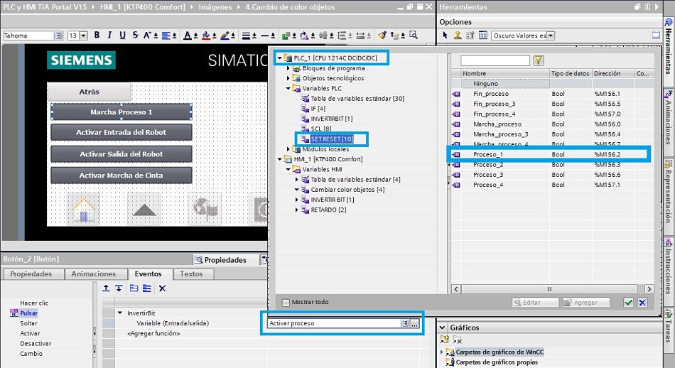 Puedes seleccionar una variable del PLC desde el proyecto de la HMI TIA Portal