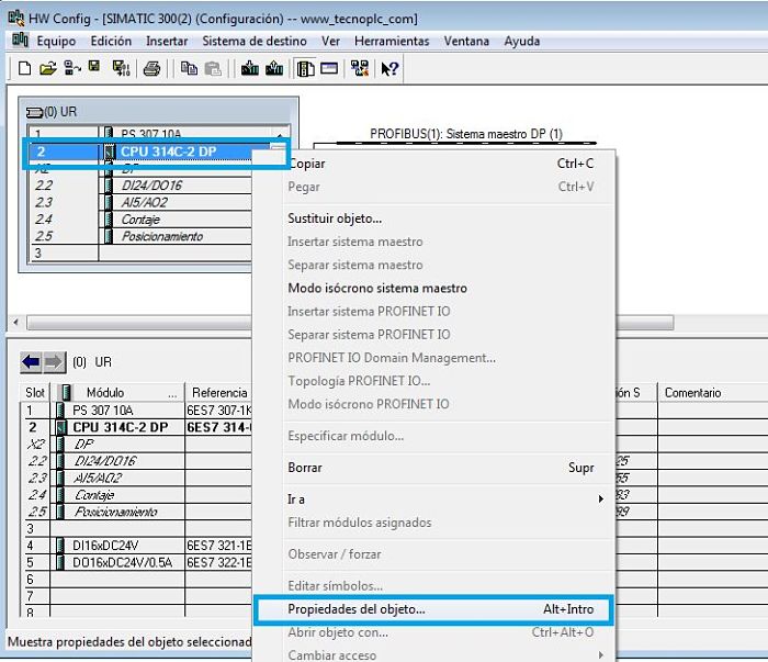 Acceder a las propiedades de la CPU S7 desde el Hardware