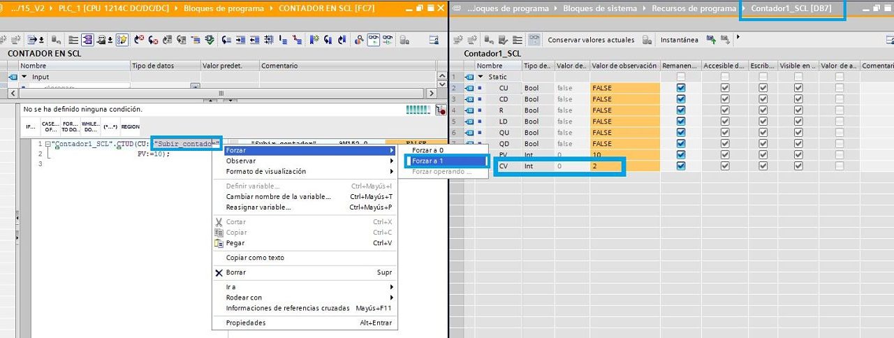 Contador TIA Portal SCL definición y funcionamiento en SCL