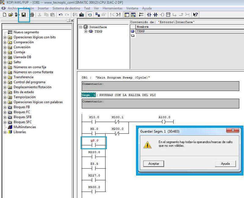 Compilación del programa antes de empezar con el simulador Step7