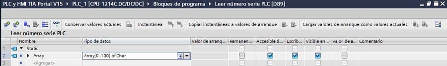 Crear un Array de tipo CHAR de 100 posiciones