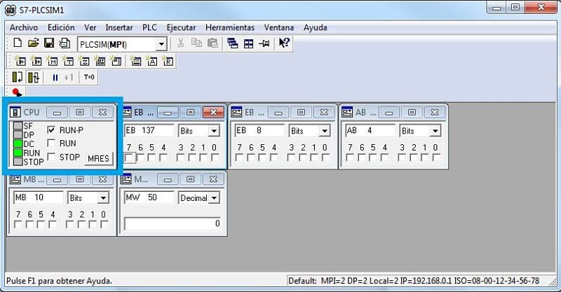 Establecer el simulador en modo RUN-P para poder transferir modificaciones