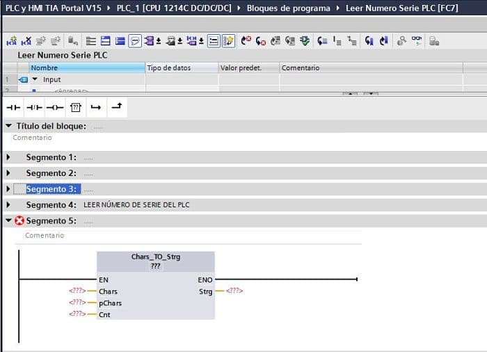 Función Char to Strg en TIA Portal lista para insertar los parámetros