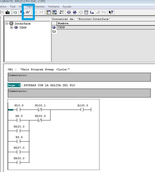 Iniciar la simulación del OB1 en el PLCSIM Step7