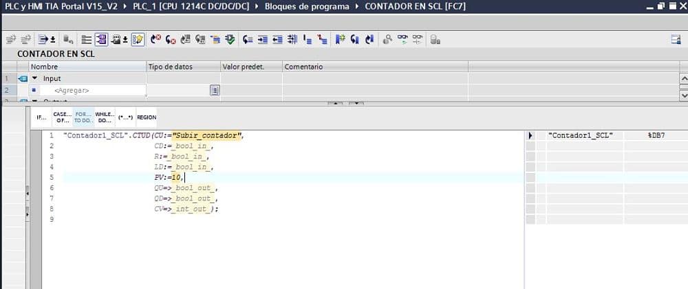 Insertar un valor decimal al dato PV del contador TIA Portal SCL