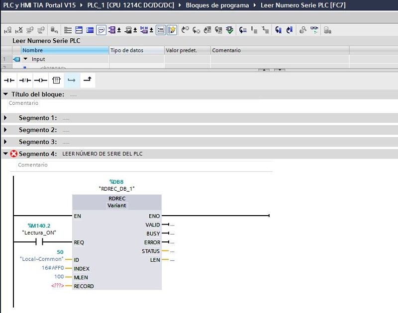 Longitud máxima para leer del registro de datos en la función RCREC TIA Portal