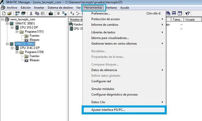 Seleccionar Ajuste PG PC para el simulador Step7