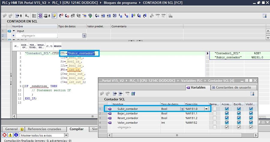 Seleccionar variable para insertar en el contador TIA Portal SCL