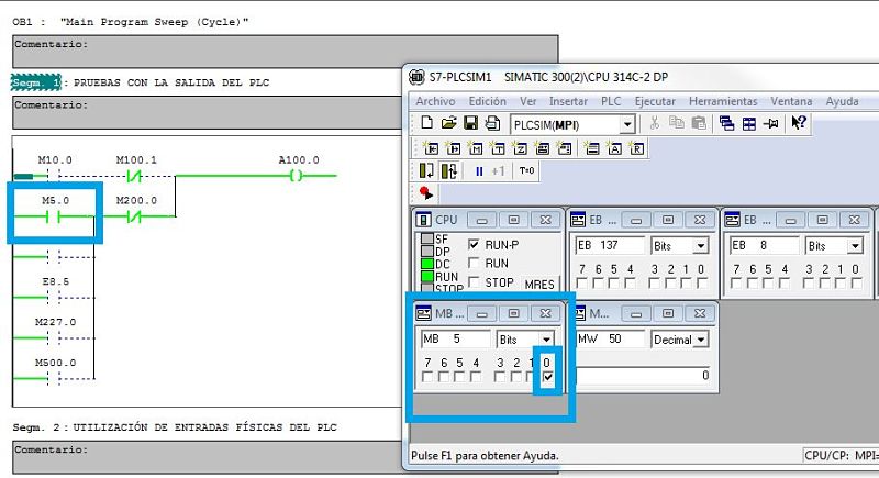 Simulación de la activación de una marca desde PLCSIM Step7