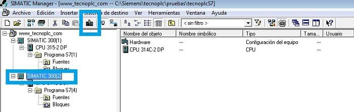 Transferir el proyecto al simulador seleccionando la CPU