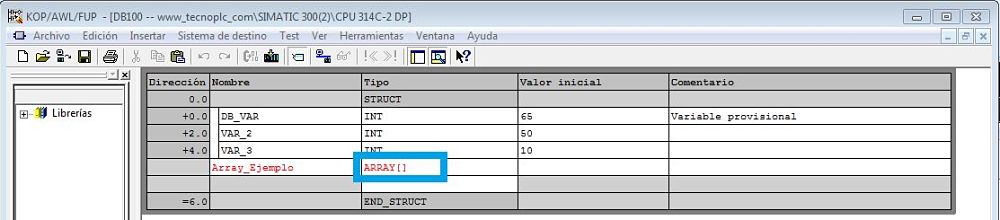 Array definido en Step7 sin la dimensión parametrizada