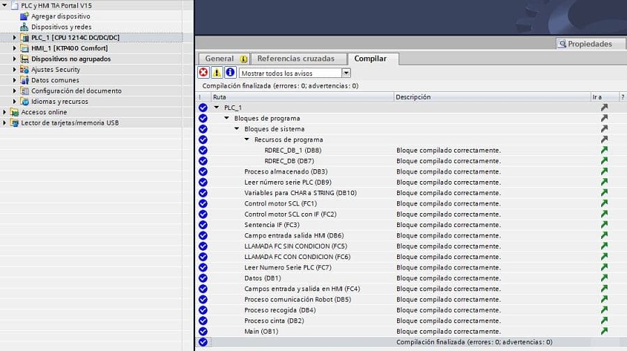 Compilar el programa de TIA Portal para asegurarse de no tener errores