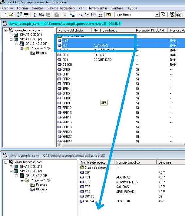 Copiar bloques Online en Step7 al proyecto Offline