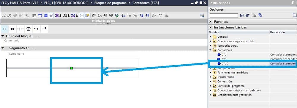 Insertar contador TIA Portal en un segmento del bloque FC