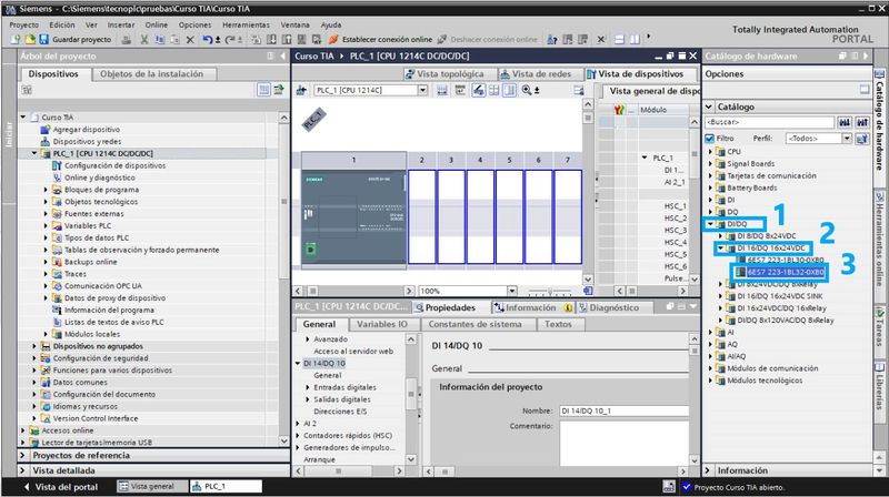 Buscar el módulo auxiliar de entradas y salidas para el proyecto TIA Portal