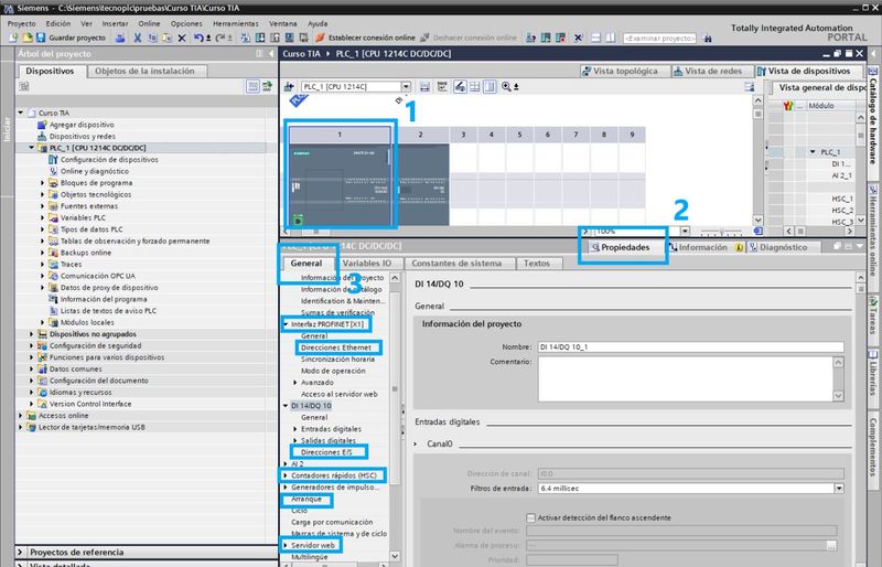 Configuración de la CPU en un nuevo proyecto TIA Portal