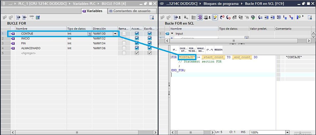 Crear una variable de contaje en TIA Portal para utilizarla en el bucle