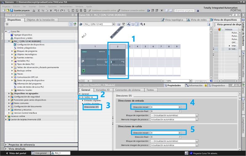 Modificar las direcciones de entradas y salidas del módulo auxiliar de la CPU