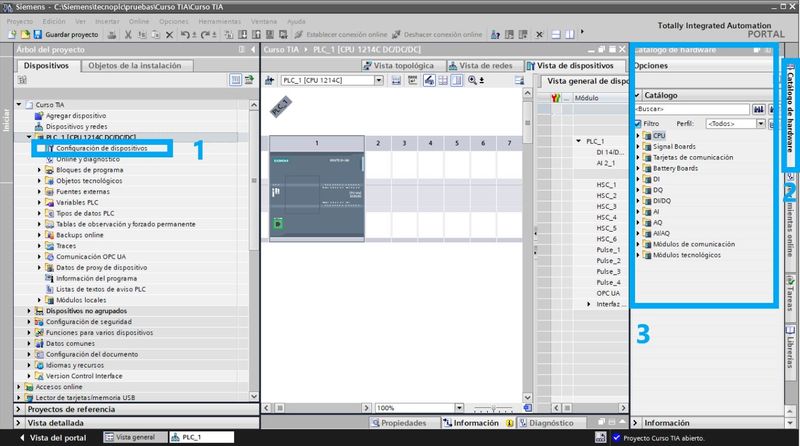 Seleccionar el catálogo de Hardware dentro de TIA Portal para añadir módulos