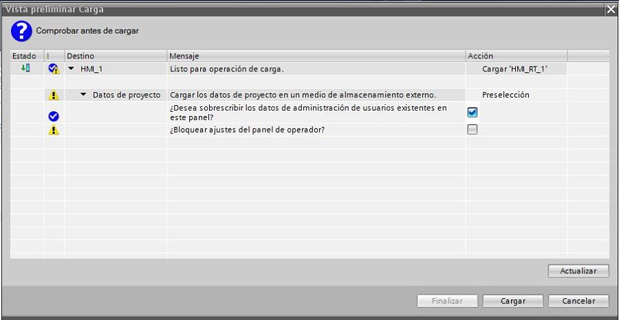 Seleccionar la opción de datos de usuarios en LOAD Project TIA Portal