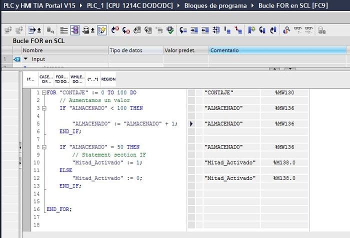 FOR SCL TIA Portal cómo utilizar bucles paso a paso al detalle