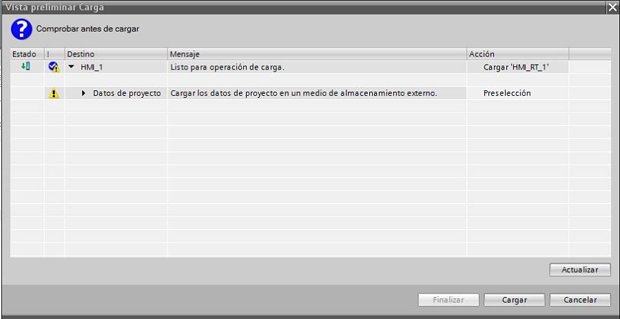 Ventana donde se nos informa de la acción a ejecutar en la tarjeta SD en TIA Portal