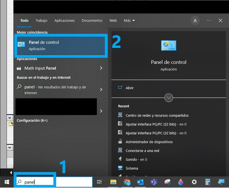 Acceder a panel de control en Windows 10