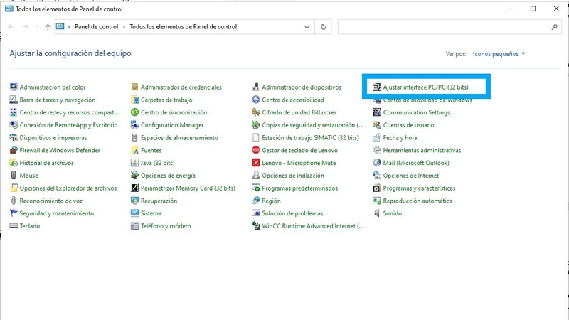 Ajustar Interface PG PC en el panel de control de Windows 10 para TIA Portal Comunicación PLC