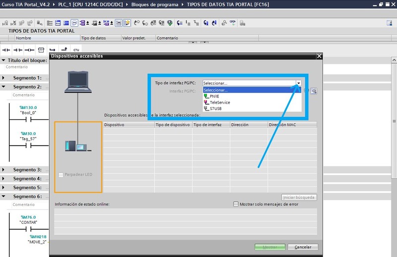 Seleccionar tipo de Interface PN IE dentro de dispositivos accesibles en TIA Portal