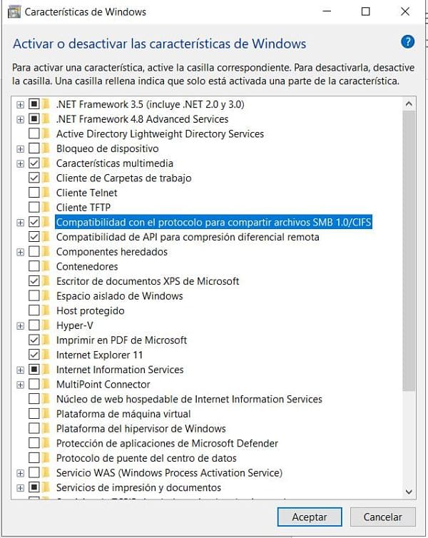 Activar opciones de compatibilidad para archivos SMB en Windows