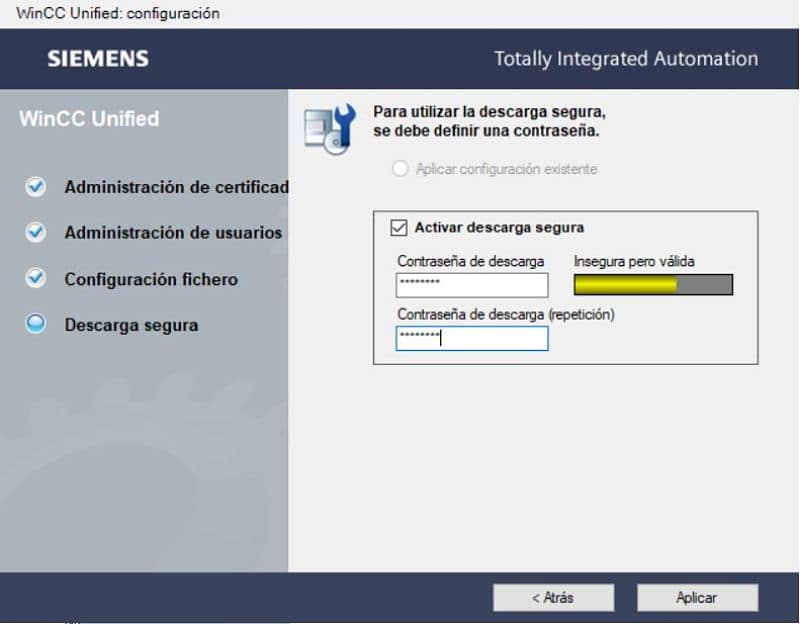 Definir contraseña para la descarga segura al instalar TIA Portal V16 y WinCC Unified