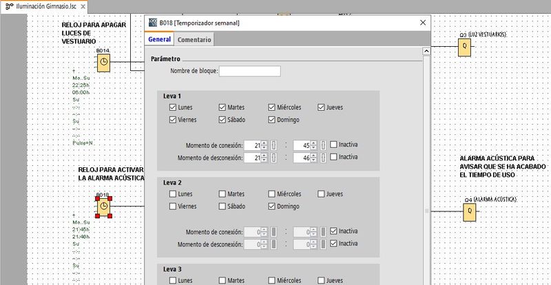 Control de la alarma en el ejemplo luces gimnasio LOGO Siemens