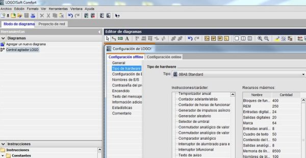 Hardware utilizado en el ejemplo agitador LOGOSoft 8