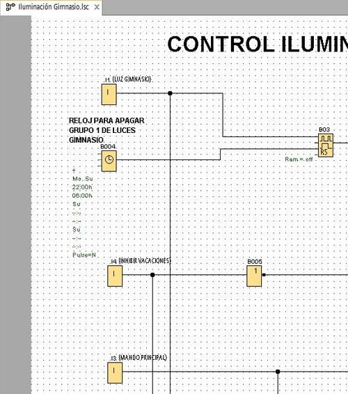 Ejemplo luces gimnasio LOGO control horario por zonas