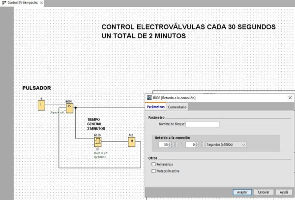 Utilización de un temporizador para las electroválvulas en LOGO Soft Siemens