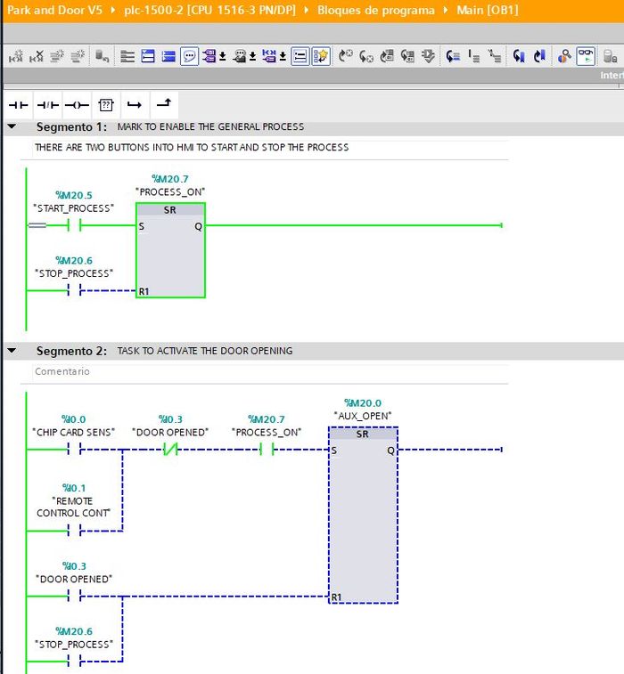 Ejemplo de lenguaje de programación LADDER o programación PLC en escalera o KOP