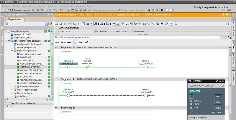 Ejemplo de simulación de programa en S71200 con PLCSIM en TIA Portal