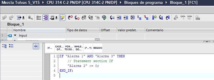 Ejemplo de un código en SCL