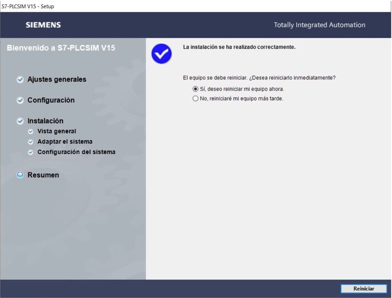 Fin de la instalación del software de simulación de nuestros proyectos de autómatas