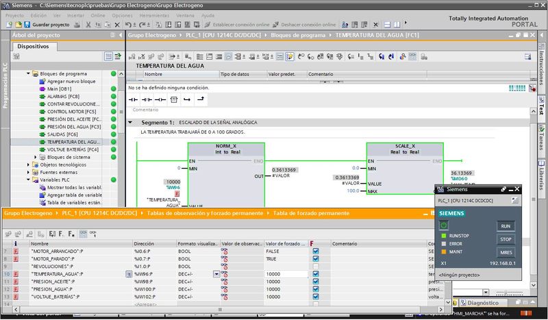 Forzar valores en PLCSIM para comprobar funcionamiento del programa Online