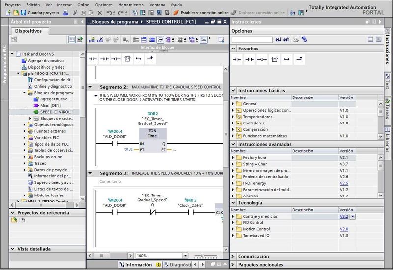 Lista de instrucciones y bloques para programación PLC