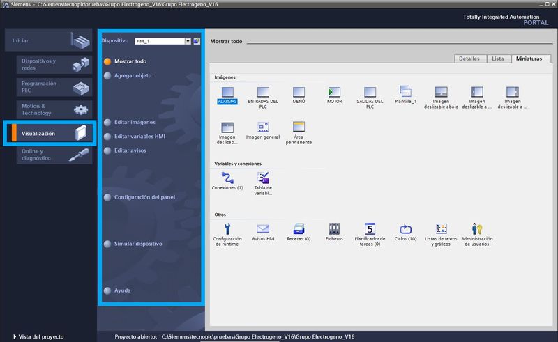 Opción de control de la HMI desde las vistas de TIA Portal