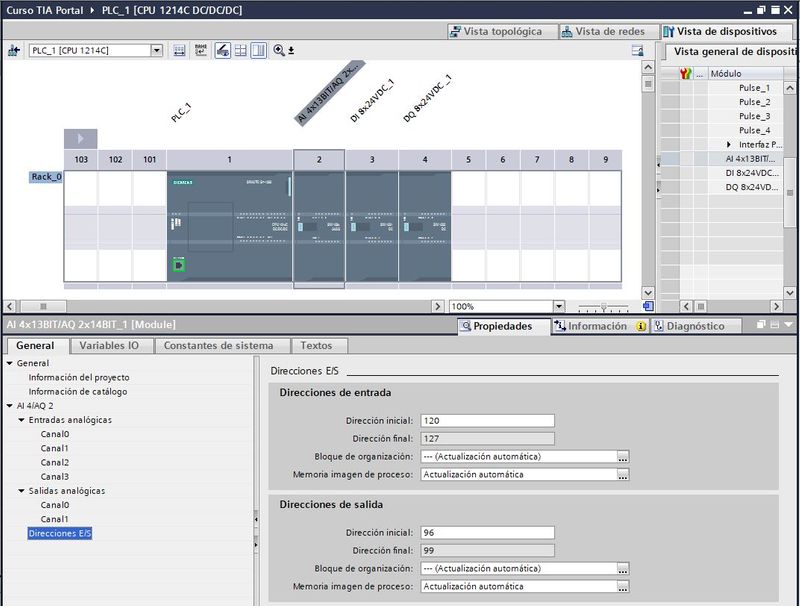 Cambiar el direccionamiento de entradas analógicas en TIA Portal