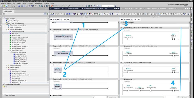 Estructurar el programa en diferentes tipos de bloques en TIA Portal para un fácil seguimiento