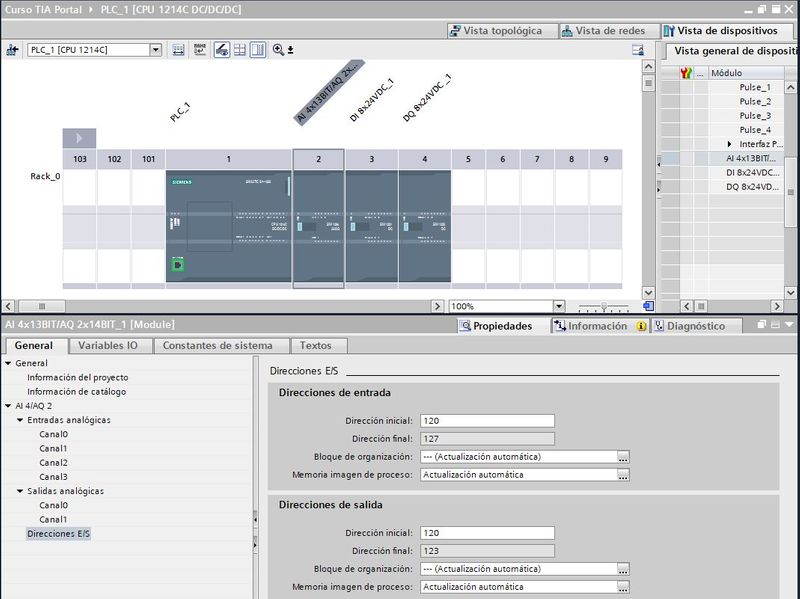 Modificar la dirección de las salidas analógicas en el programa