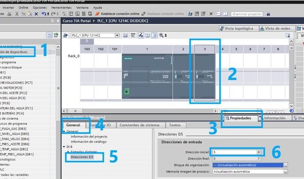 Direccionamiento de Entradas y salidas del PLC en TIA Portal