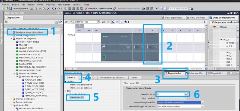 Direccionamiento de Entradas y salidas del PLC en TIA Portal