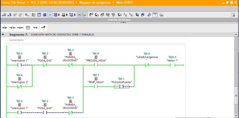 Conexión mixta de contactos en programación en TIA Portal