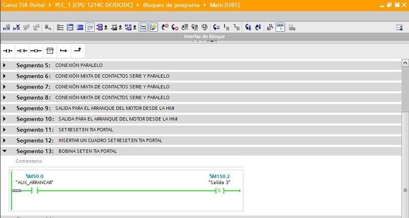 Bobina SET en TIA Portal en programación KOP